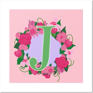 Monogram J, Personalized Floral InitiaI Posters and Art